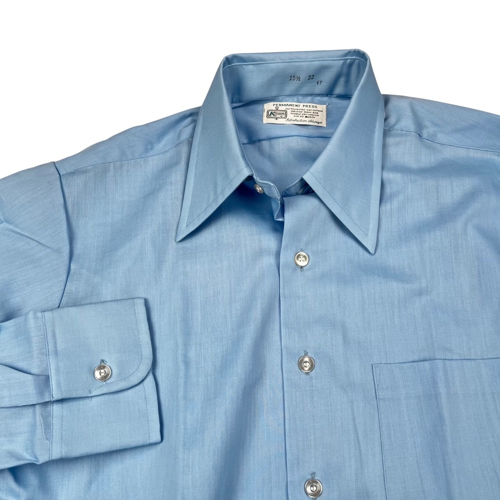 Vintage Kmart Permanent Press Mens Light Blue Dress Shirt 15.5 32 Long Sleeve
